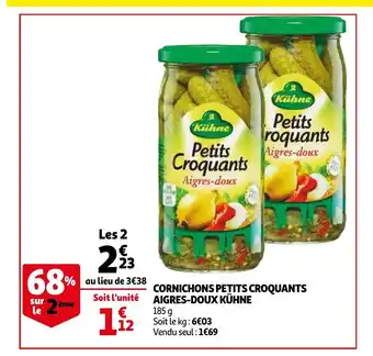 Auchan Cornichons petits croquants aigres-doux kuhne 185g aanbieding