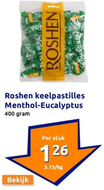 Action Roshen keelpastilles Menthol-Eucalyptus aanbieding