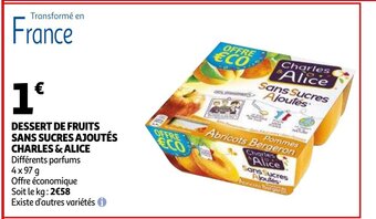 Auchan Dessert de fruits sans sucres ajoutes charles & alice 4x97g aanbieding