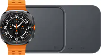 Coolblue Samsung Galaxy Watch Ultra 4G Grijs/Oranje 47mm + Duo Draadloze Oplader aanbieding