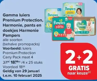 Carrefour Gamma luiers Premium Protection, Harmonie, pants en doekjes Harmonie Pampers aanbieding