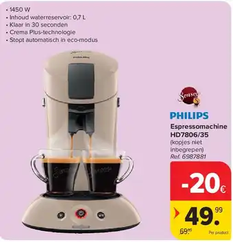 Carrefour Espressomachine HD7806/35 aanbieding