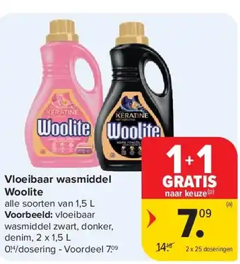 Carrefour Vloeibaar wasmiddel Woolite aanbieding