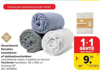 Carrefour Assortiment fl anellen hoeslakens of dekbedovertrekken aanbieding