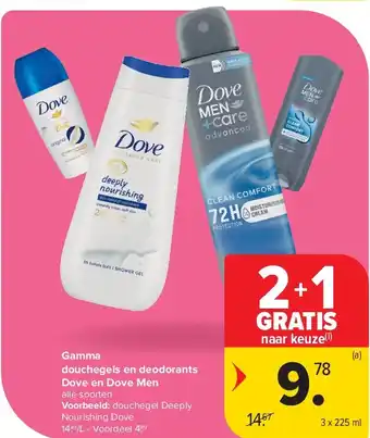 Carrefour Gamma douchegels en deodorants Dove en Dove Men aanbieding