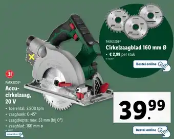 Lidl Parkside Accu cirkelzaag 20V aanbieding