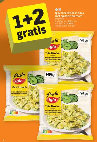 Albert Heijn Iglo mini-ravioli in saus met spinazie en room aanbieding