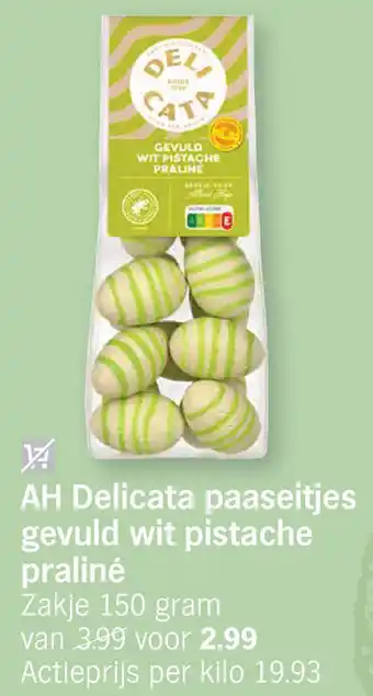 Albert Heijn AH Delicata paaseitjes gevuld wit pistache praliné aanbieding