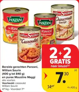 Carrefour Market Bereide gerechten Panzani, William Saurin en puree Mousline Maggi aanbieding