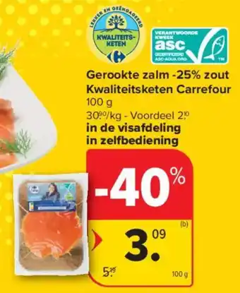 Carrefour Market Gerookte zalm -25% zout Kwaliteitsketen Carrefour aanbieding