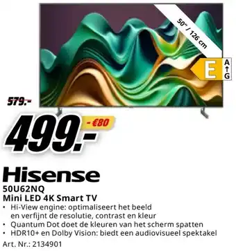 MediaMarkt Hisense 50U62NQ Mini LED 4K Smart TV aanbieding