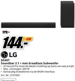 MediaMarkt LG DS40T Soundbar 2.1+ met draadloze Subwoofer aanbieding