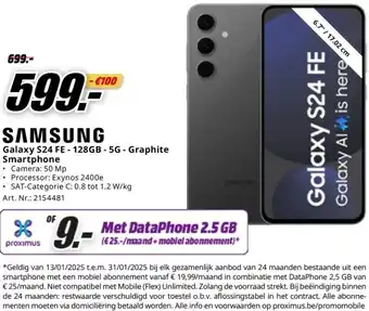 MediaMarkt SAMSUNG Galaxy S24 FE-128GB - 5G - Graphite aanbieding