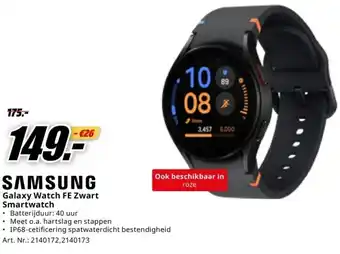 MediaMarkt SAMSUNG Galaxy Watch FE Zwart aanbieding