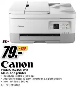 MediaMarkt Canon PIXMA TS7451i Wit All-in-one printer aanbieding