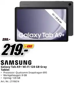 MediaMarkt SAMSUNG Galaxy Tab A9+ Wi-Fi 128 GB Gray Tablet aanbieding