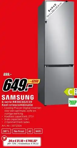 MediaMarkt SAMSUNG 6-serie RB38C602CS9 Koel-vriescombinatie aanbieding