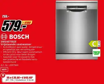 MediaMarkt BOSCH SMS4ET102E Vrijstaande vaatwasser aanbieding