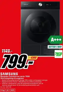 MediaMarkt SAMSUNG Bespoke QuickDrive serie 7000 Warmtepomp droogkast aanbieding