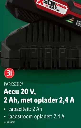 Lidl Accu 20 V, 2 Ah, met oplader 2,4 A aanbieding