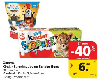 Carrefour Gamma Kinder Surprise, Joy en Schoko-Bons aanbieding