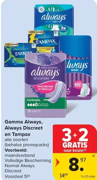 Carrefour Gamma Always, Always Discreet en Tampax aanbieding