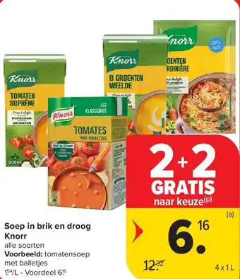 Carrefour Soep in brik en droog Knorr aanbieding