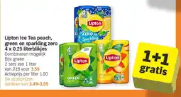 Albert Heijn Lipton Ice Tea peach, green en sparkling zero 4 x 0.25 literblikjes aanbieding