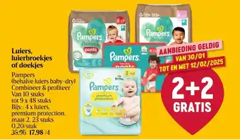 Delhaize Pampers Luiers, luierbroekjes of doekjes aanbieding