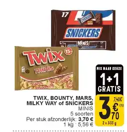 Cora TWIX , BOUNTY, MARS, MILKY WAY of SNICKERS aanbieding