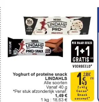 Cora Yoghurt of proteïne snack LINDAHLS aanbieding