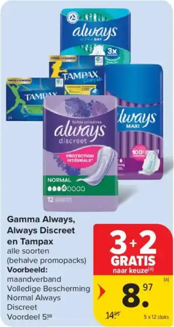 Carrefour Market Gamma always always discreet en tampax aanbieding