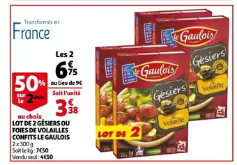 Auchan Lot de 2 gesiers ou foies de volailles confits le gaulois 2x300g aanbieding
