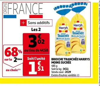 Auchan Brioche tranchee harrys moins sucree 485g aanbieding