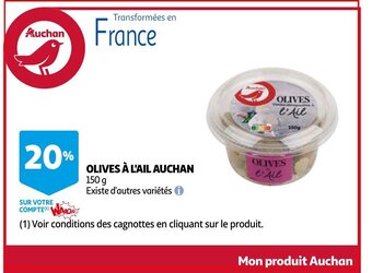 Auchan Olives a l'ail 150g aanbieding