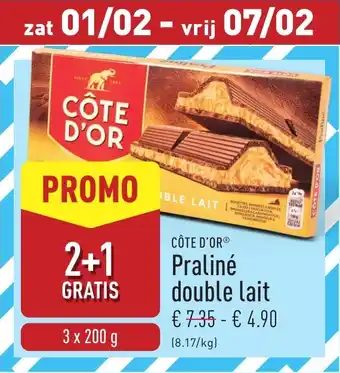 ALDI Côte d'Or Praliné double lait aanbieding