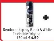 Kruidvat Deodorant spray Black & White Invisible Original 150 ml aanbieding