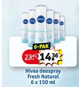 Kruidvat Nivea deospray Fresh Natural 6 x 150 ml aanbieding