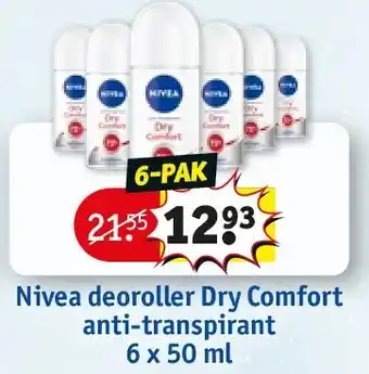 Kruidvat Nivea deoroller Dry Comfort anti-transpirant 6 x 50 ml aanbieding