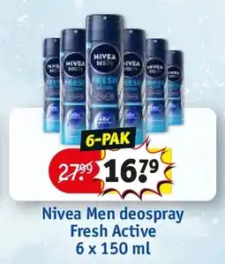 Kruidvat Nivea Men deospray Fresh Active 6 x 150 ml aanbieding