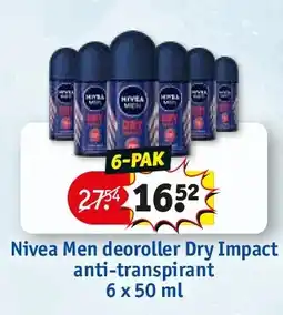 Kruidvat Nivea Men deoroller Dry Impact anti-transpirant 6 x 50 ml aanbieding