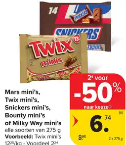 Carrefour Market Mars mini's, twix mini's, snickers mini's, bounty mini's of mily way mini's aanbieding