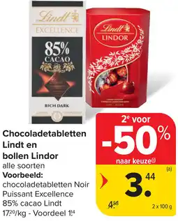 Carrefour Market Chocoladetabletten lindt en bollen lindor aanbieding