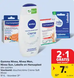 Carrefour Market Gamma nivea, nivea men, nivea sun, labello en hansaplast alle soorten aanbieding