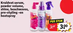 Kruidvat Kruidvat serumKruidvat serum, powder volume, shine, beachwaves, pre-styling-en heatspray heatspray aanbieding