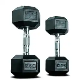 Decathlon Hexa dumbbells set / Rubberen dumbbells - 2 x 12.5 kg - zwart aanbieding