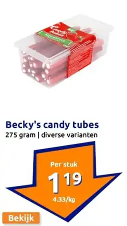 Action Becky's candy tubes aanbieding