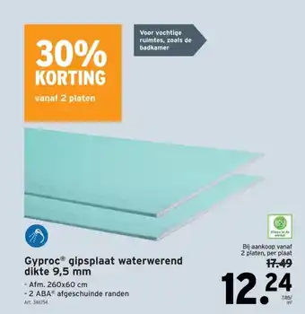 GAMMA Gyproc gipsplaat waterwerend dikte 9,5 mm aanbieding