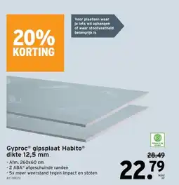 GAMMA GyprocⓇ gipsplaat HabitoⓇ dikte 12,5 mm aanbieding