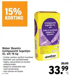 GAMMA Weber Beamix lichtgewicht tegellijm XL wit 15 kg aanbieding